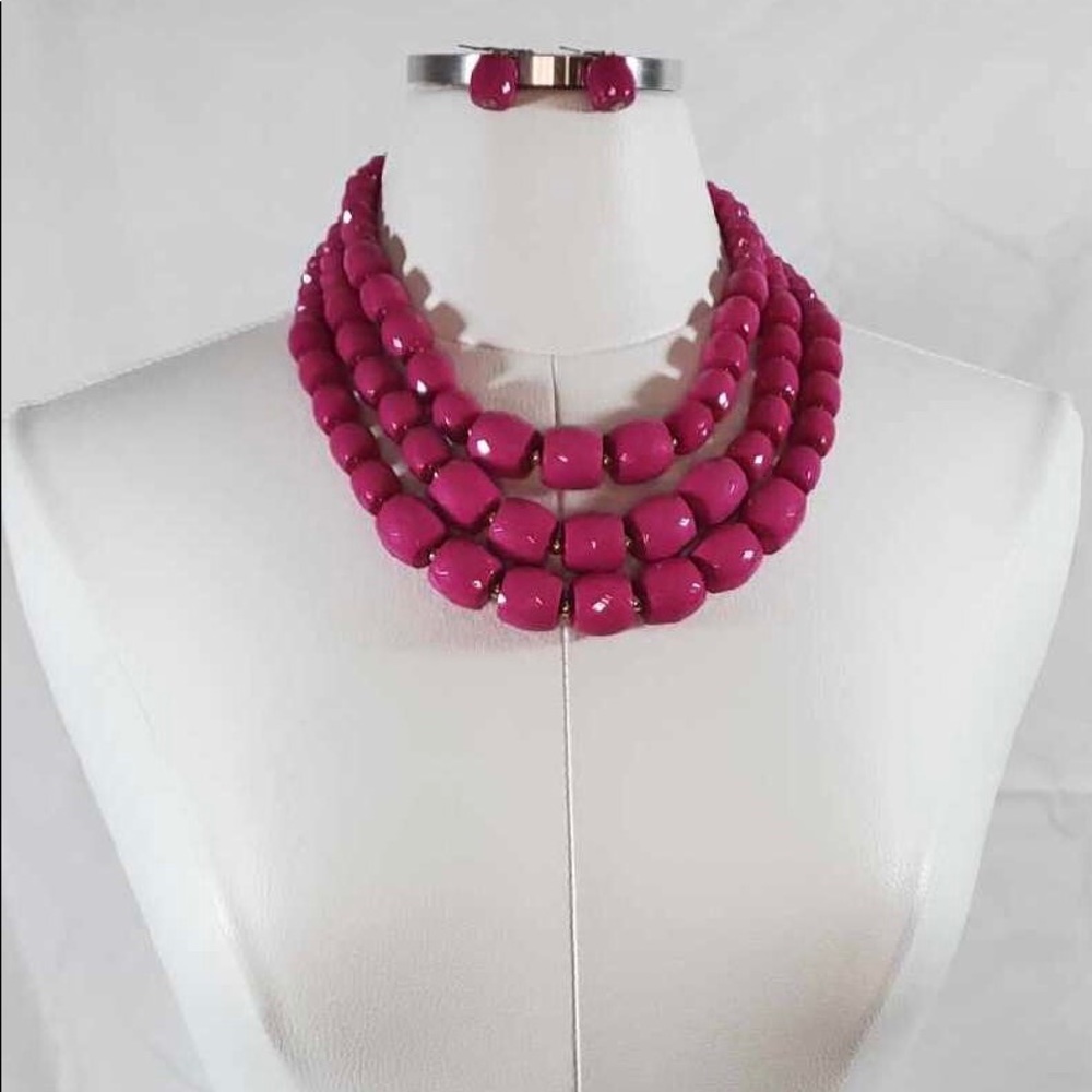 Hot Pink, Multi-layer Bead Necklace Set